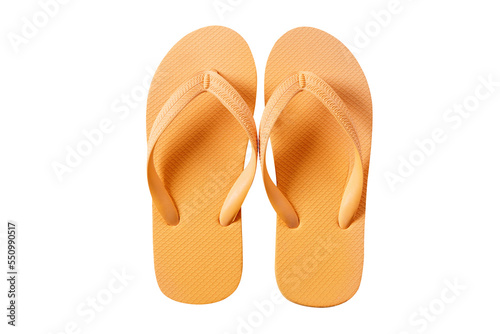 Yellow flipflop flip flop beach shoe sandals pair isolated transparent background top view photo PNG file
