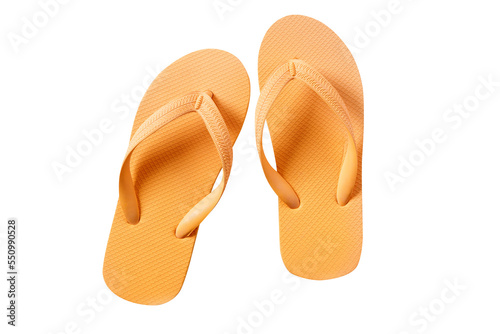 Yellow flipflop sandals pair flip flop beach shoes isolated transparent background photo PNG file photo