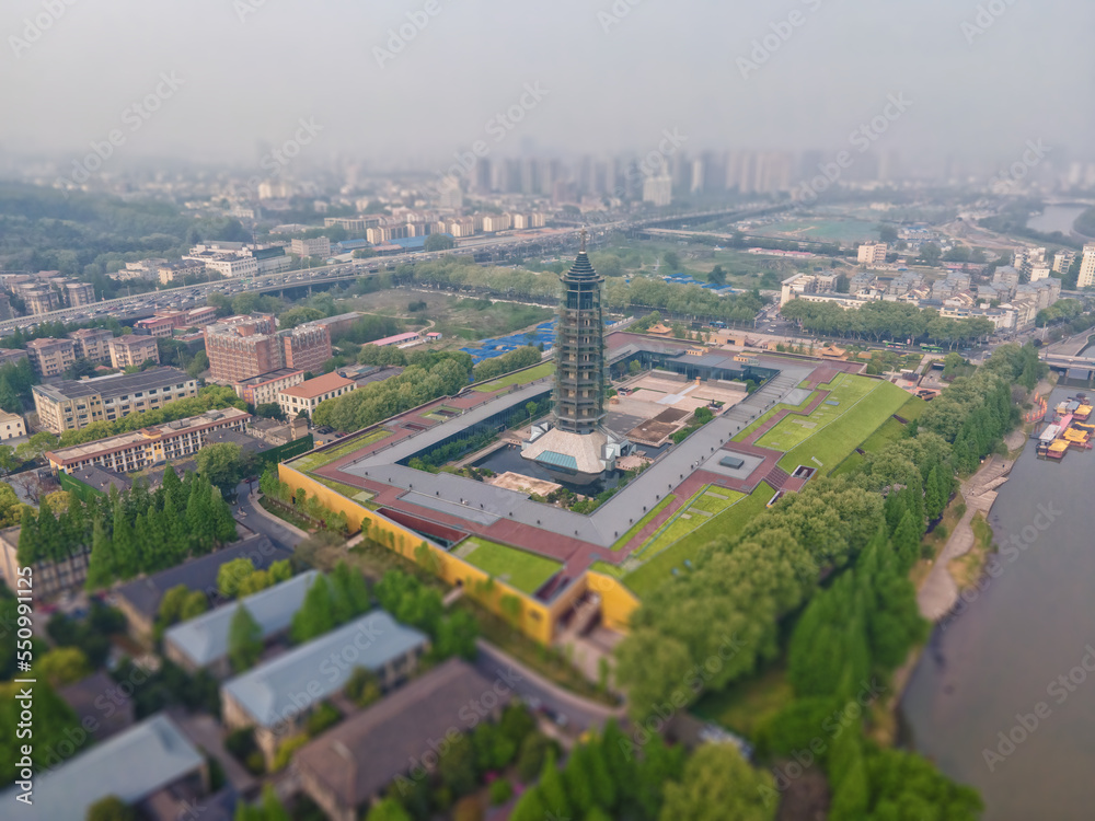 Aerial photo of the temple pagoda in Nanjing, China