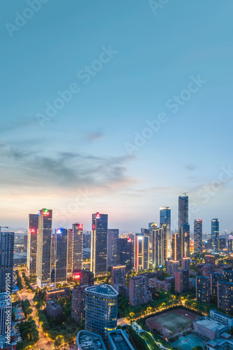 Aerial photography of the night view of modern architectural landscape in Nanjing, China