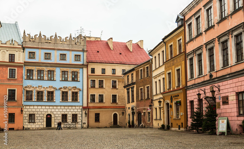 Colorful houses in the beautiful old city of Lublin at Christmas. Lublin  Poland