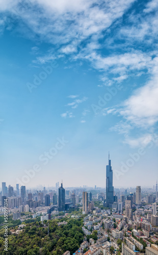 Aerial photo of the skyline of modern architectural landscape in Nanjing, China