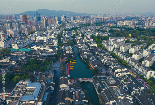 Fototapeta Naklejka Na Ścianę i Meble -  Aerial photo of Confucius Temple and Qinhuai River in Nanjing