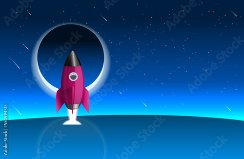 Spaceship Outspace Rocket Launcher Poster Design Suitable For Poster Design, Website Header, Article Image, Content Digital, Startup Business Booster, Marketing Promo, Training template