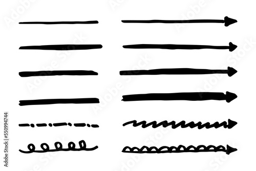 Vector set of hand drawn underline.