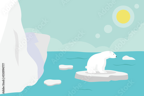 Polar bear standing on the melting glacier
