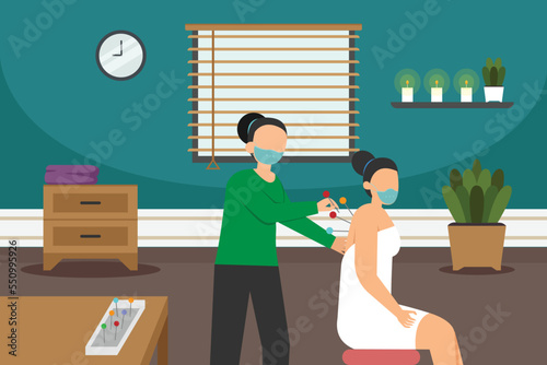 Woman having acupuncture treatment on her back