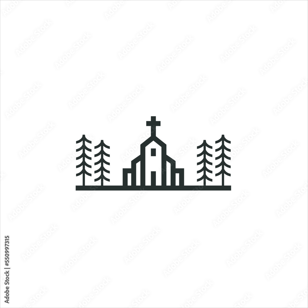Church vector Logo design with Line art Drawing style Church vector Logo design with Line art Drawing style