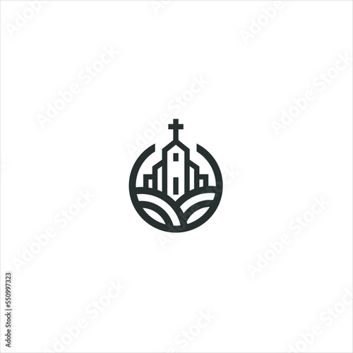 Church vector Logo design with Line art  Drawing style