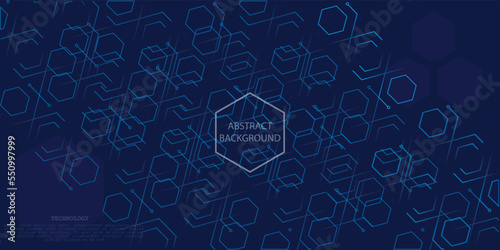 Transparent hexagons of dark blue color. Abstract vector background of technology, business and science.