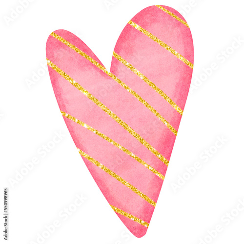 pink heart with gold glitter