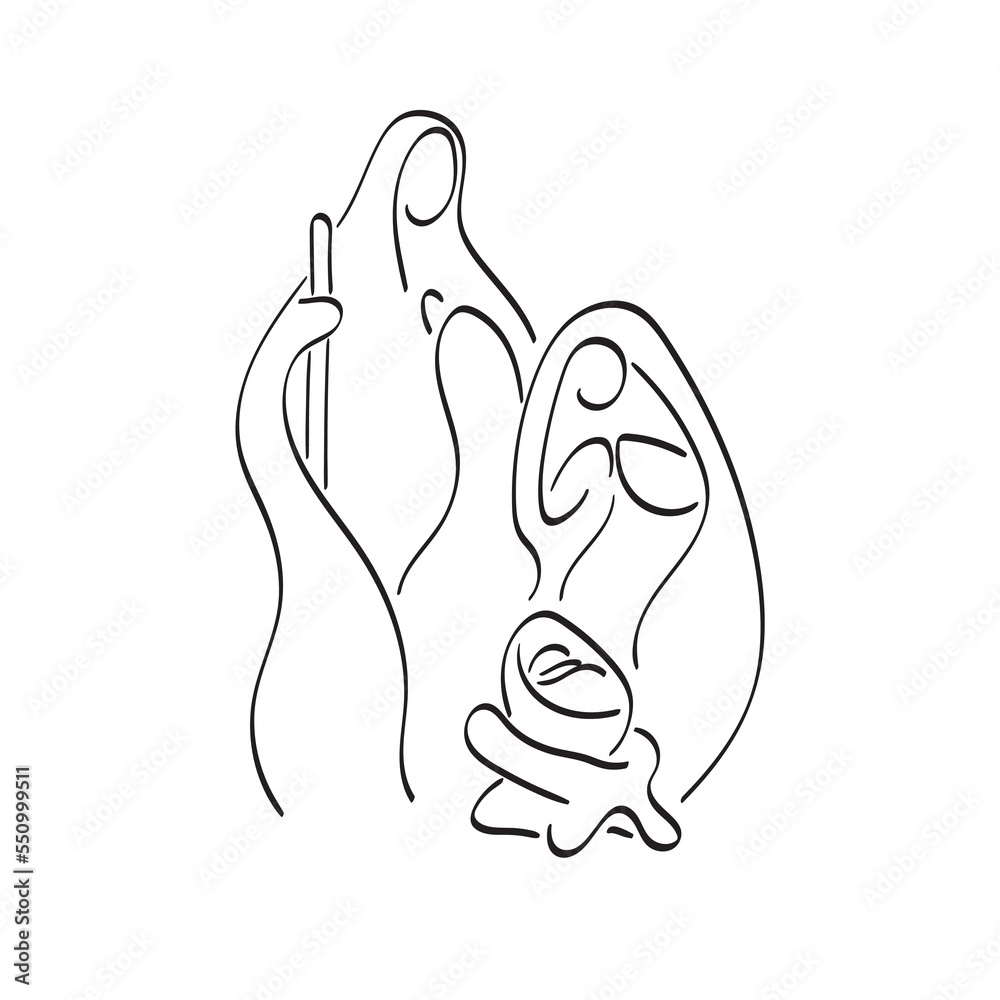 line art nativity scene Joseph marry and baby Jesus illustration vector hand drawn isolated on white background line art nativity scene Joseph marry and baby Jesus illustration vector hand drawn isolated on white background