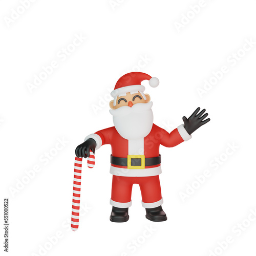 3d rendering of santa with a candy cane