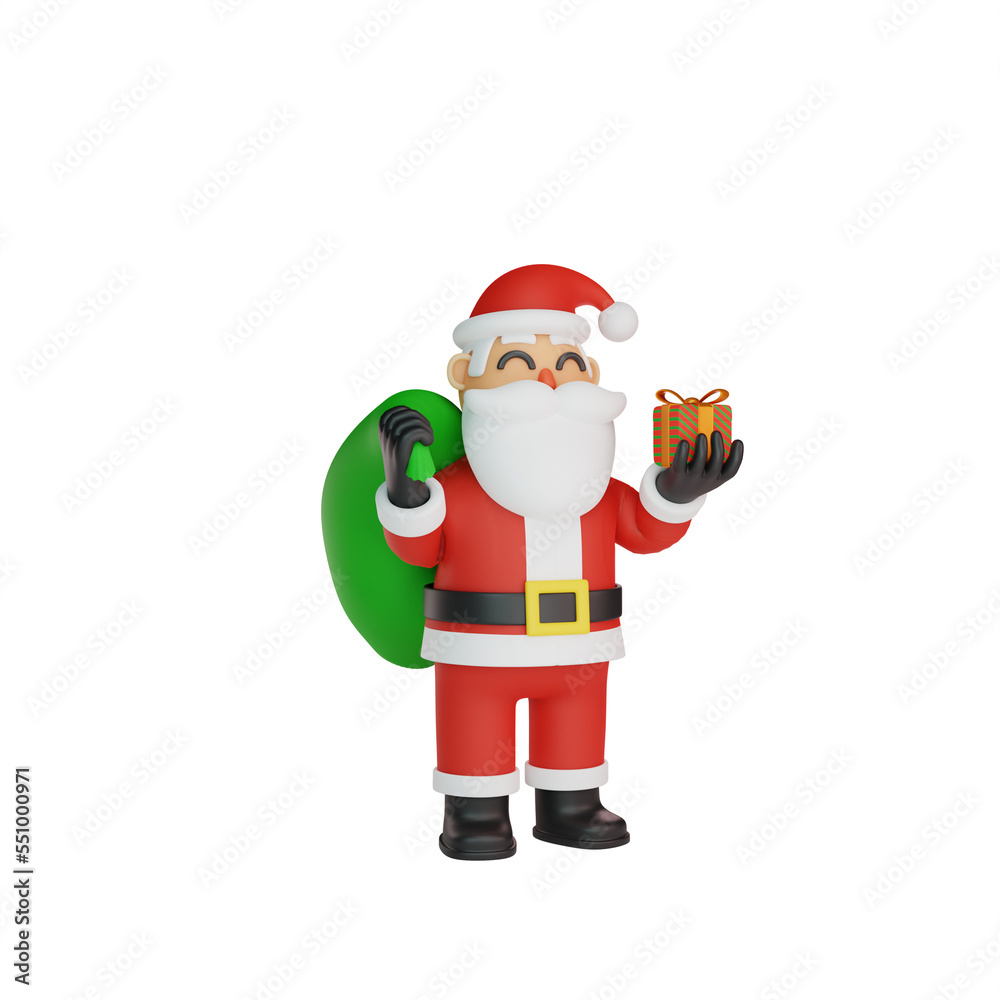3d rendering of santa carrying sack of gifts and small presents 3d rendering of santa carrying sack of gifts and small presents