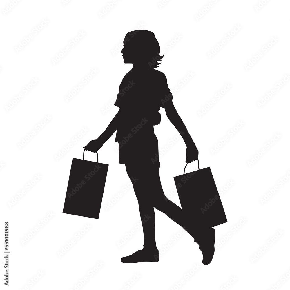 Young woman carrying shopping bag. Vector silhouette. Young woman carrying shopping bag. Vector silhouette.