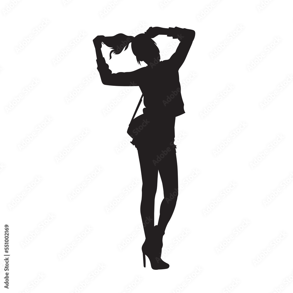 Silhouette of young slim woman standing pose. Isolated vector people. on white. Silhouette of young slim woman standing pose. Isolated vector people. on white.