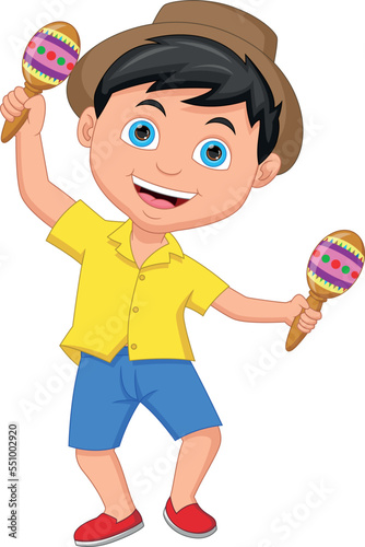 happy boy playing maracas