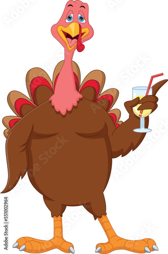 cute turkey cartoon holding a drink