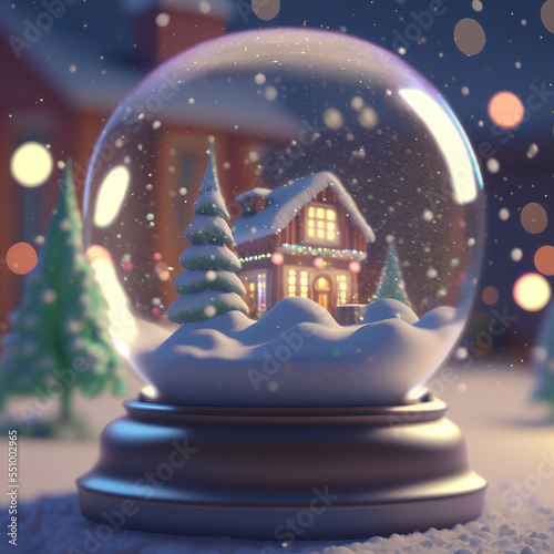 Christmas snow globe. Merry christmas and happy new year postcards. Digital illustration for a Christmas and New Year greeting card.