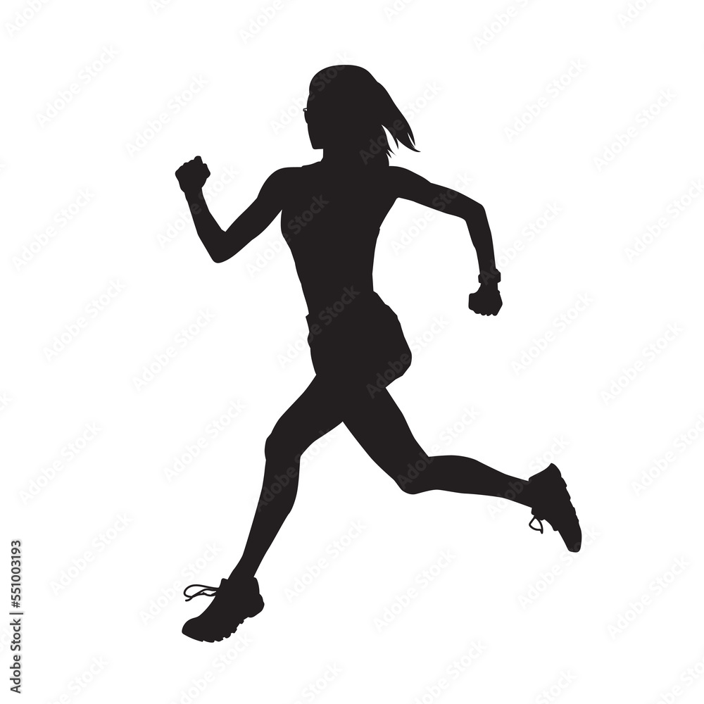 Running young people isolated vector silhouette.