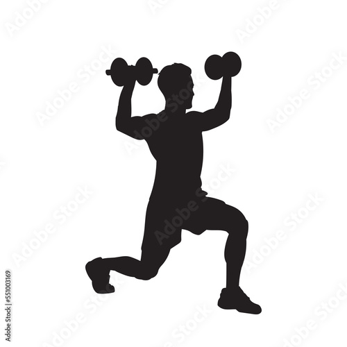 Vector silhouette of man lifting barbells. isolated illustration.