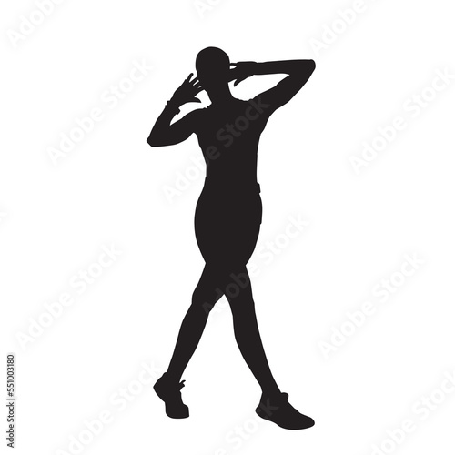Female aerobic dance isolated vector silhouette.