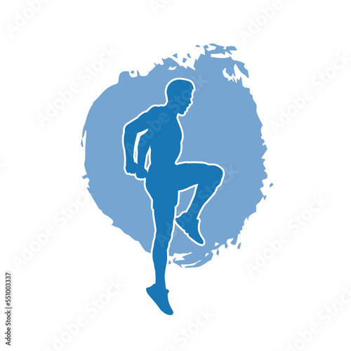Male aerobic dance isolated vector silhouette.