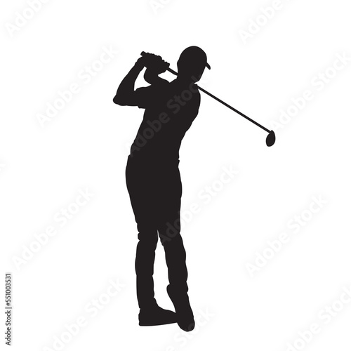 Golf male player isolated vector silhouette. on white background.