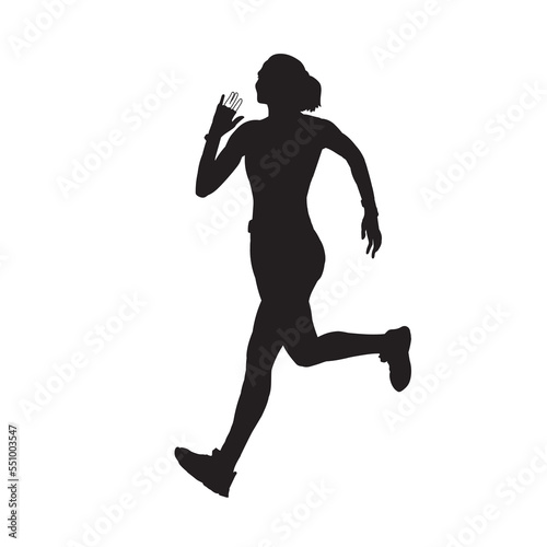 Running woman isolated vector silhouette.