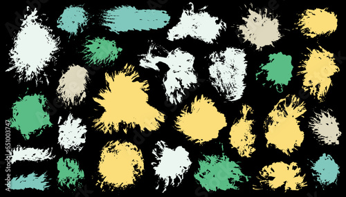 Paint rough daub vector set. Hand drawn smudge blotch sumi shapes. Splat splash web banner stencil pack. Daub acrylic stains design.