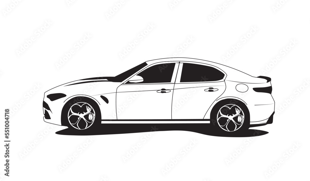 Outline car silhouette illustration black and white 