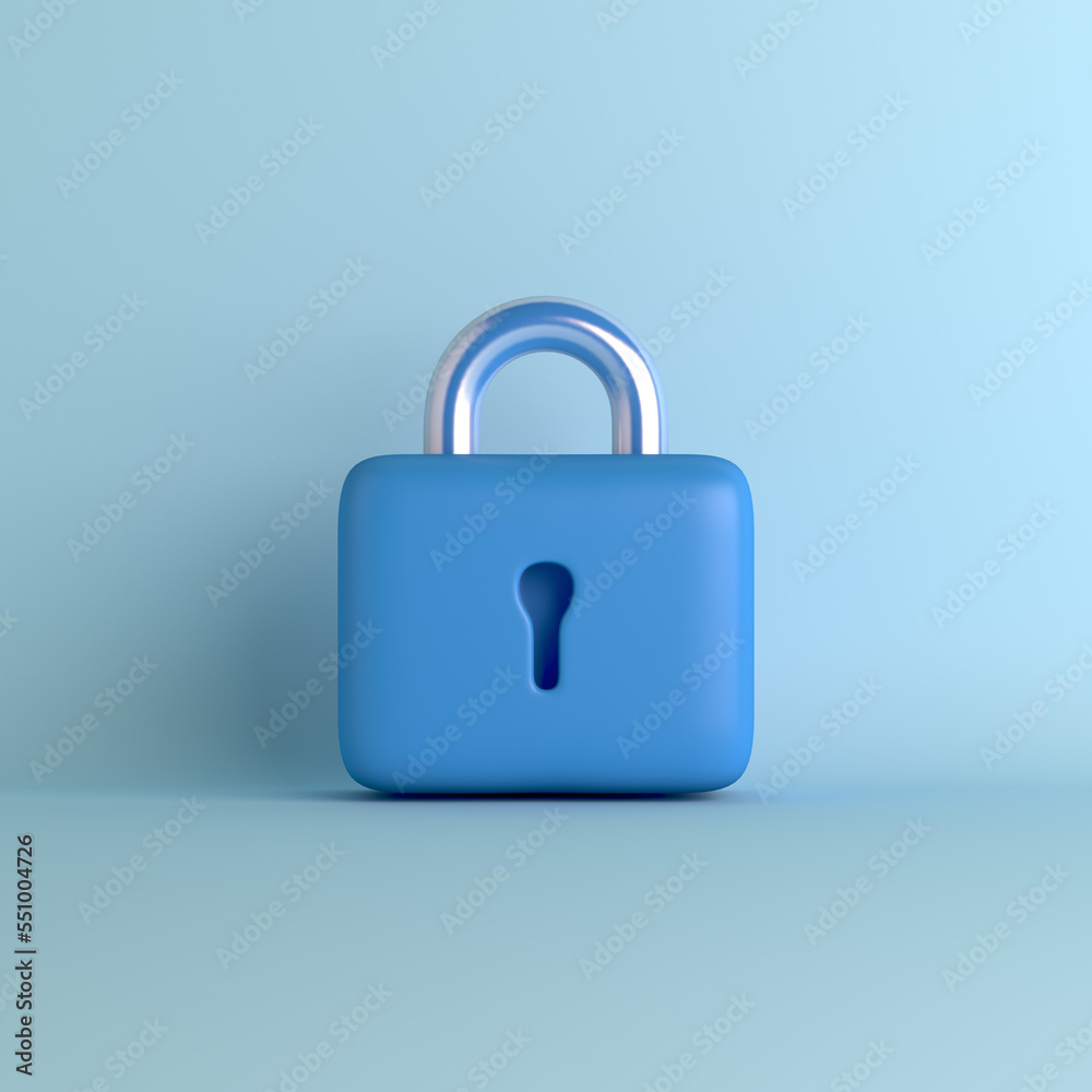 Blue padlock cartoon style, 3d rendering illustration Blue padlock cartoon style, 3d rendering illustration