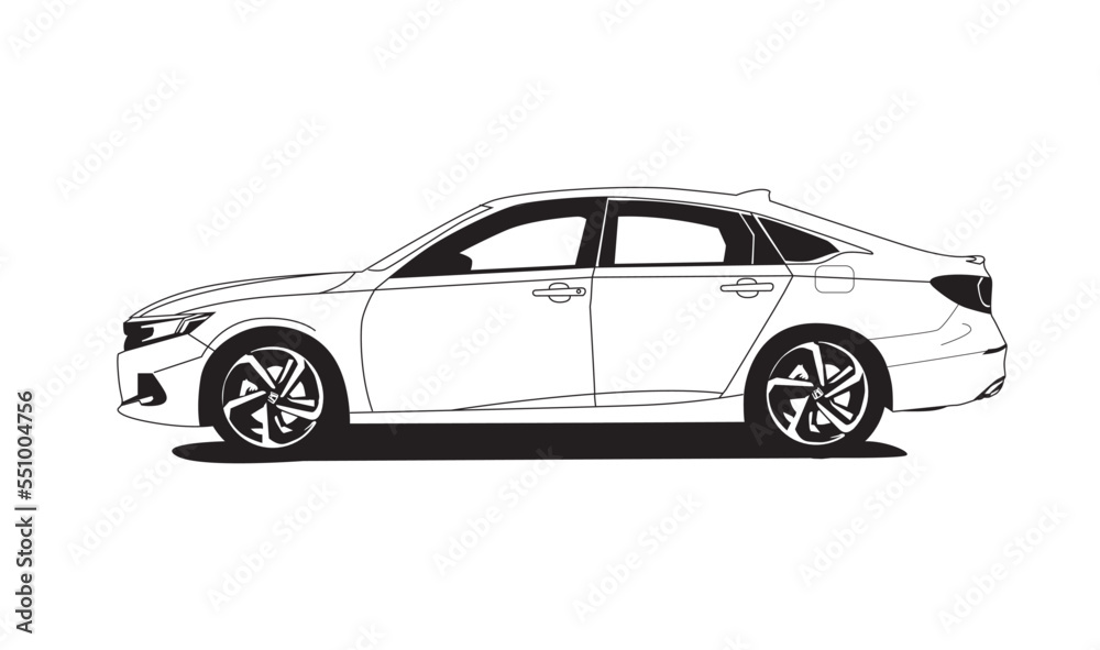 Car outline Illustration black and white style 