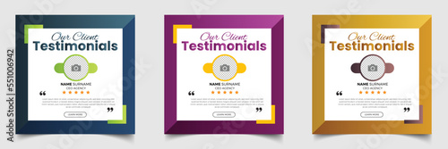 Customer feedback testimonial social media post web banner template. client feedback review social media post banner design template	
