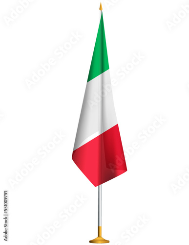 Isolated small national flag of Italy vector with golden flagpole.Standing miniature flag of Italy