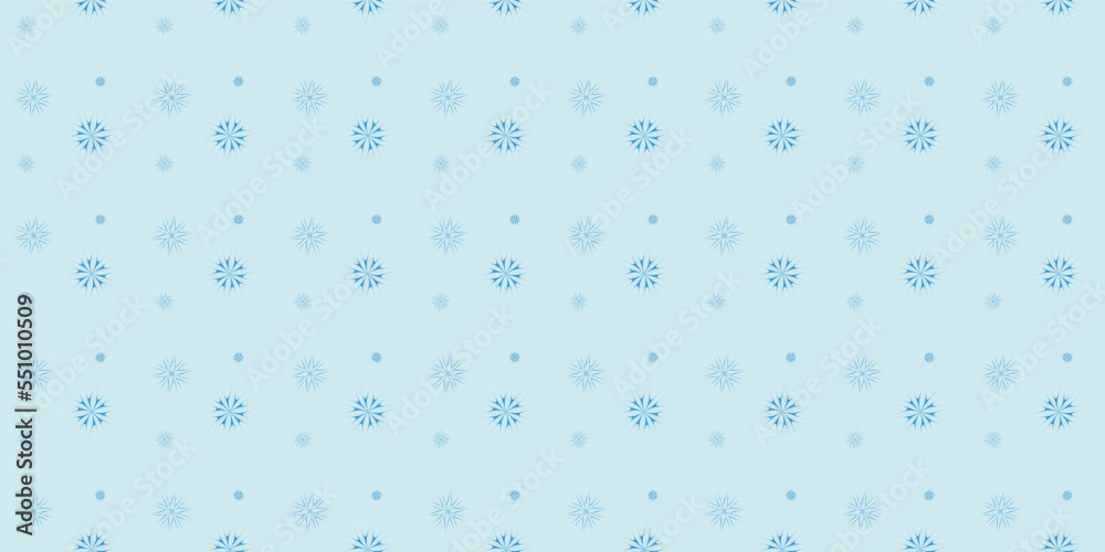 Set with various snowflakes on a blue background for decorative packaging design. seamless new year banner.