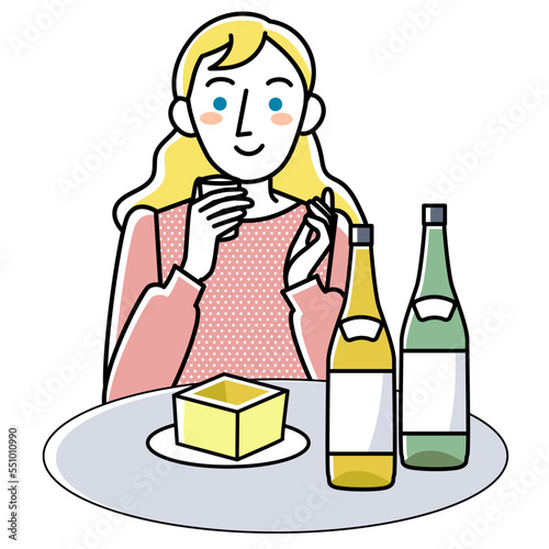 日本酒を楽しむ外国人女性の上半身