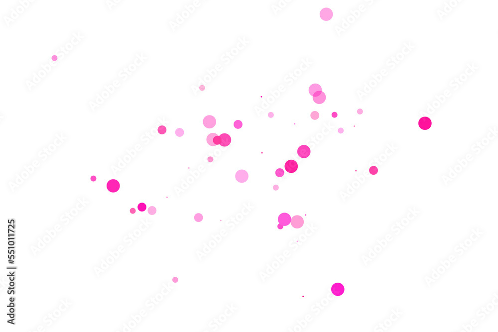 Polka dots confetti background. Birthday graphics. Pink magenta round elements scatter flying. Splash of polka dot elements. Banner, poster, flyer cool background.