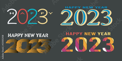 Four greeting happy new years 2023 