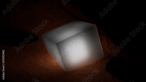 glowing cube in the deesert photo