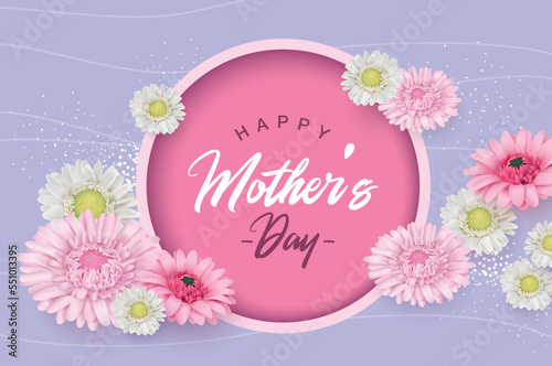 Happy Mother's Day Calligraphy with flower Background.Vector.