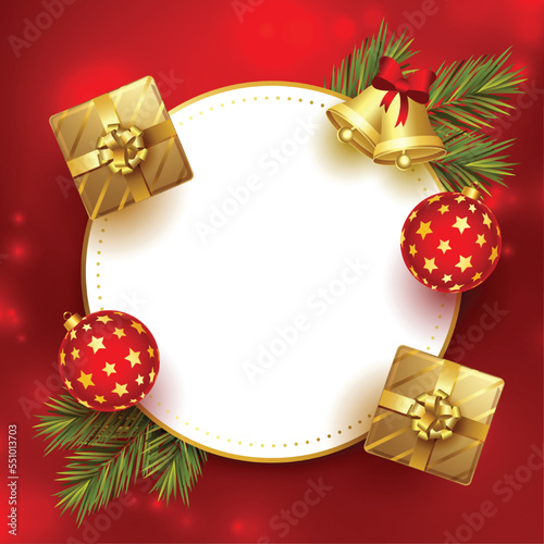 realistic christmas elements design with image space on red background vector illustration