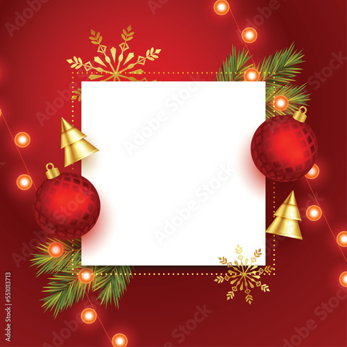 realistic xmas elements design with image space for merry christmas vector illustration