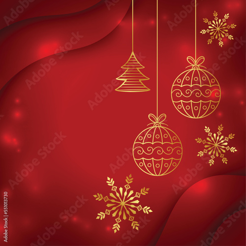 golden christmas elements with text space on red background vector illustration