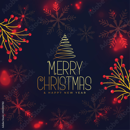 merry christmas celebration background with snowflake and berry design vector illustration