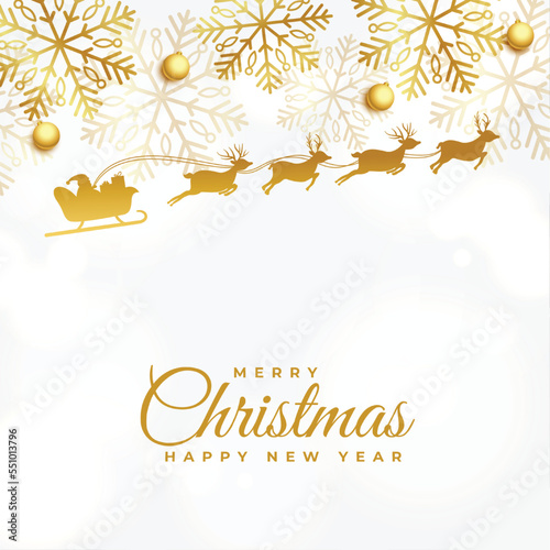 premium merry christmas festival background with santa on sleigh design vector illustration