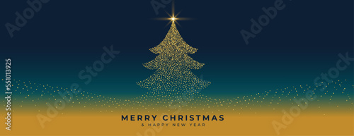 elegant merry christmas occasion banner with sparkling xmas tree