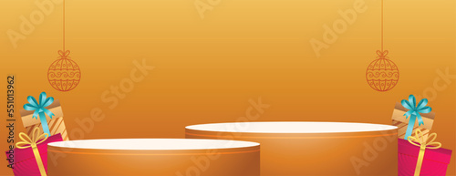 3d podium platform for merry christmas wishes banner with giftbox