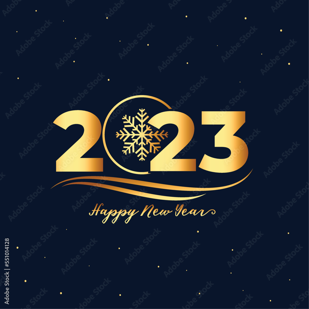 new year eve celebration banner with golden 2023 text and snowflake design vector illustration