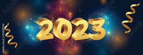 new year celebration banner with 3d golden 2023 text
